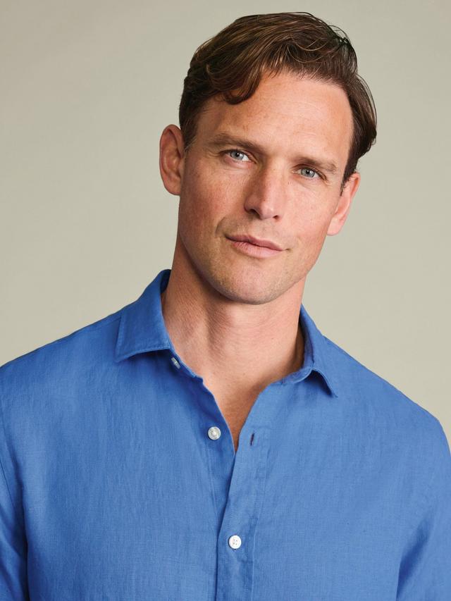 Pure Linen Long Sleeve Slim Fit Shirt - Royal Blue