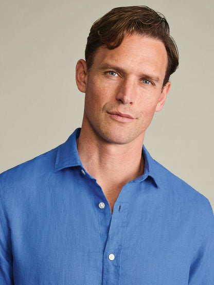Pure Linen Long Sleeve Slim Fit Shirt - Royal Blue