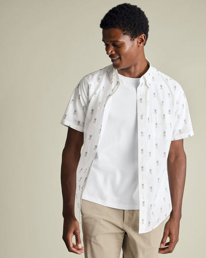 Short Sleeve Poplin Pineapple Print Classic Fit Shirt