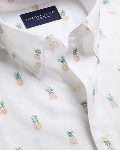 Short Sleeve Poplin Pineapple Print Classic Fit Shirt