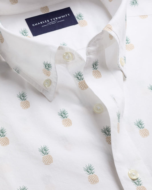 Short Sleeve Poplin Pineapple Print Classic Fit Shirt