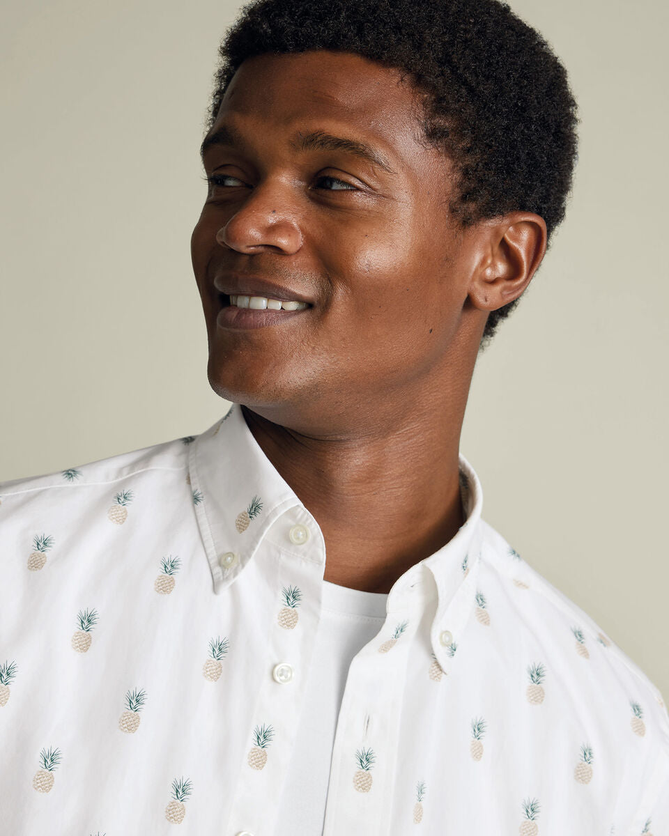 Short Sleeve Poplin Pineapple Print Classic Fit Shirt