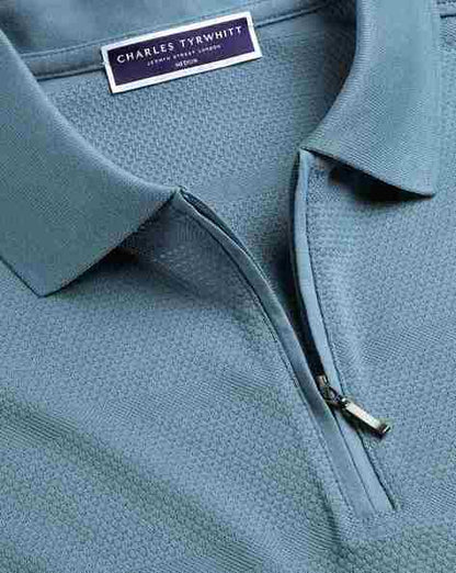 Zip-Neck Polo Shirt - Blue