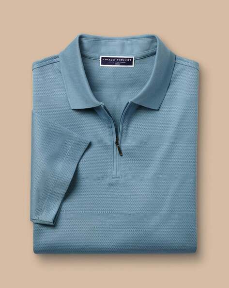 Zip-Neck Polo Shirt - Blue