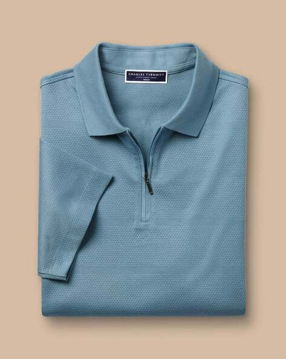 Zip-Neck Polo Shirt - Blue