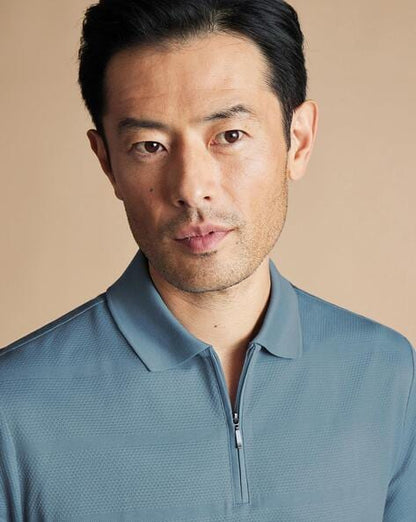 Zip-Neck Polo Shirt - Blue