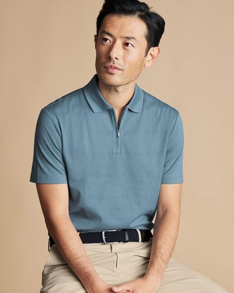 Zip-Neck Polo Shirt - Blue