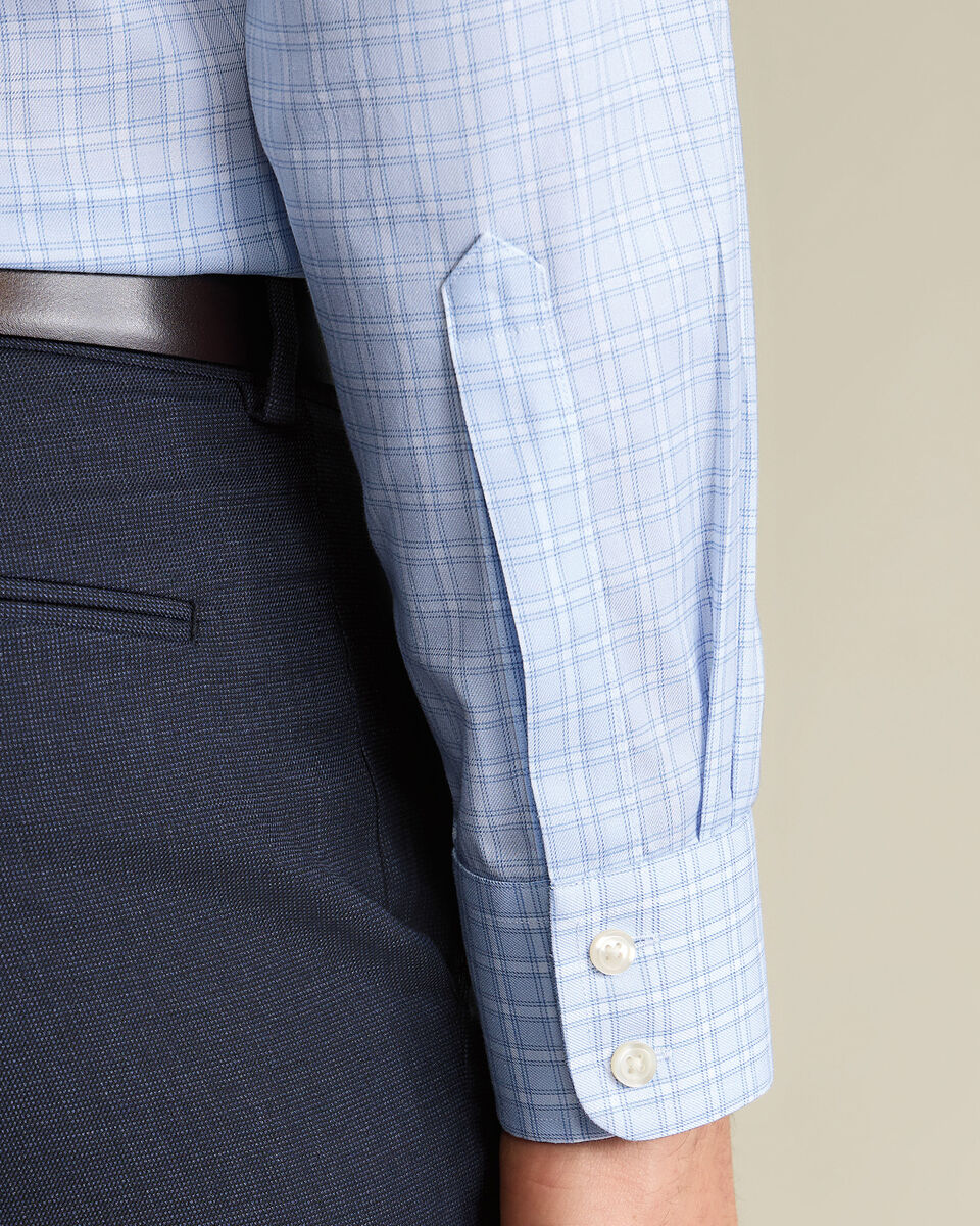 Non-Iron Twill Windowpane Check Slim Fit Shirt – Sky Blue