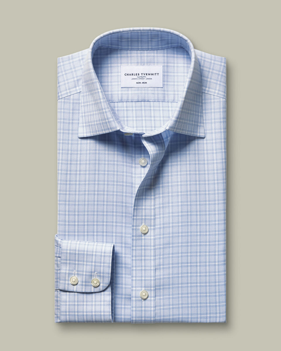 Non-Iron Twill Windowpane Check Slim Fit Shirt – Sky Blue