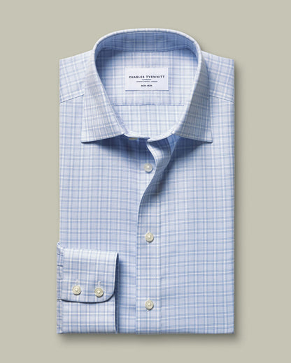 Non-Iron Twill Windowpane Check Slim Fit Shirt – Sky Blue