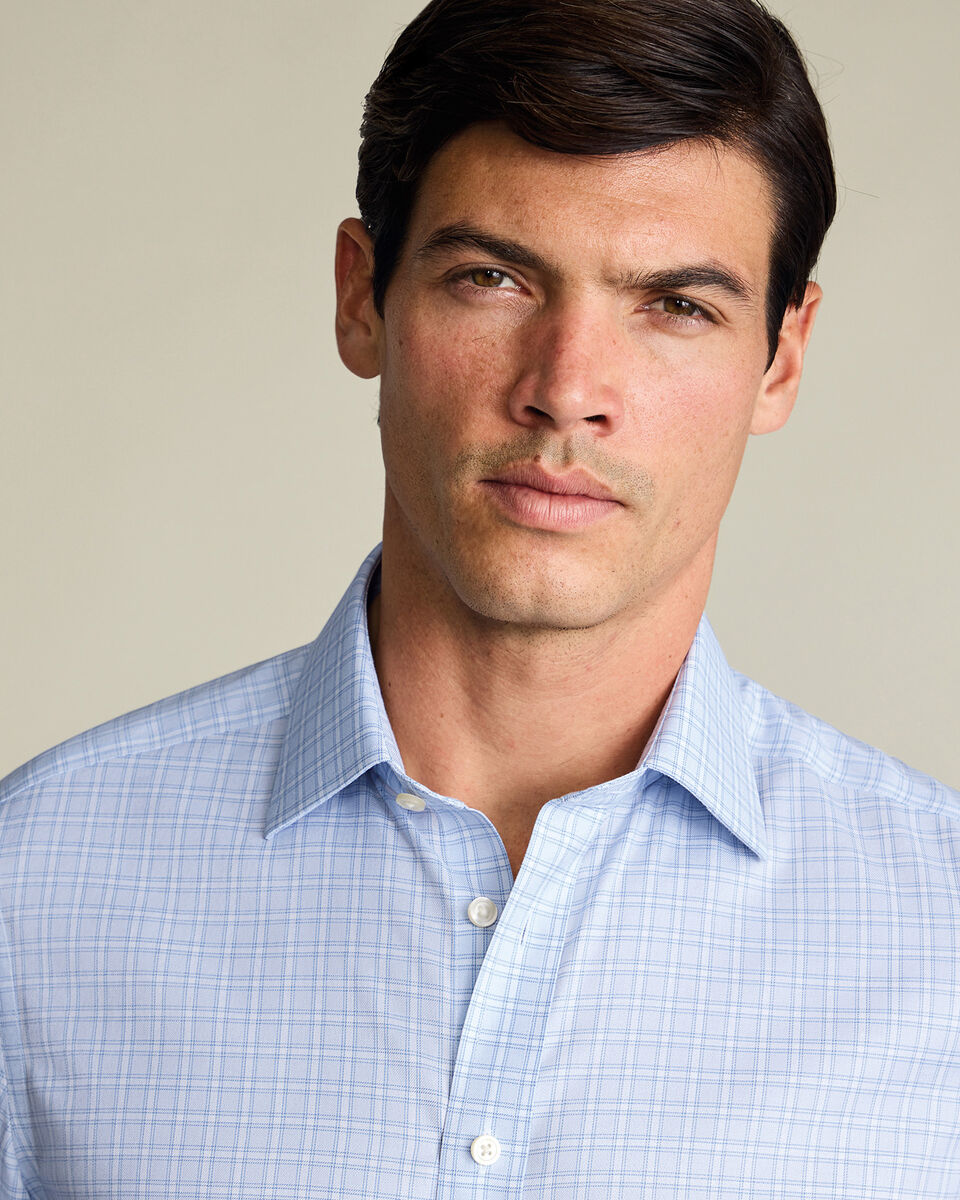 Non-Iron Twill Windowpane Check Slim Fit Shirt – Sky Blue