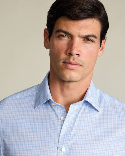 Non-Iron Twill Windowpane Check Slim Fit Shirt – Sky Blue