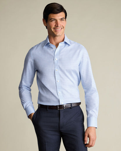Non-Iron Twill Windowpane Check Slim Fit Shirt – Sky Blue
