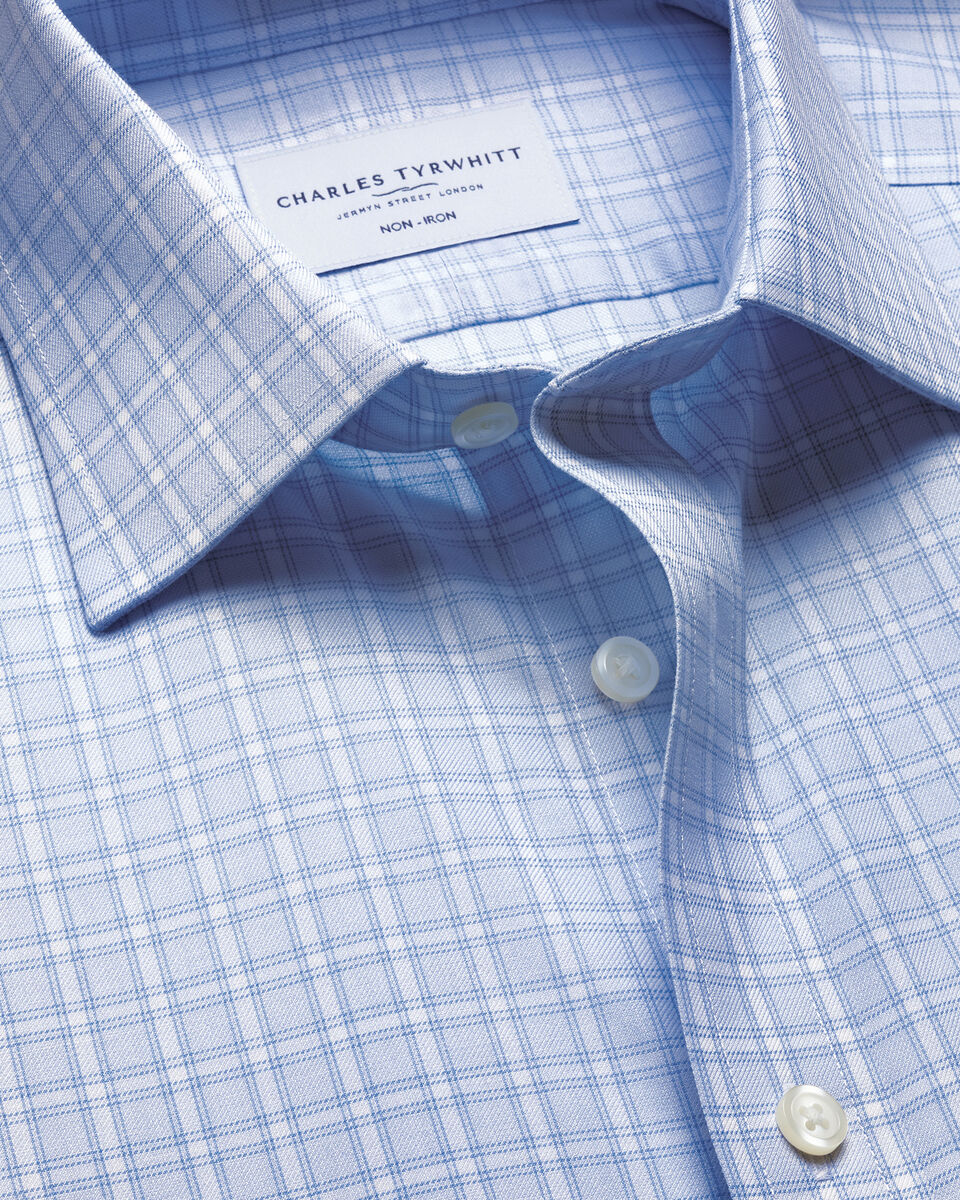 Non-Iron Twill Windowpane Check Slim Fit Shirt – Sky Blue