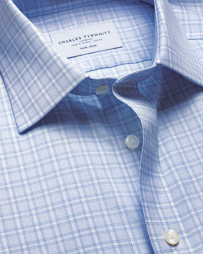 Non-Iron Twill Windowpane Check Slim Fit Shirt – Sky Blue