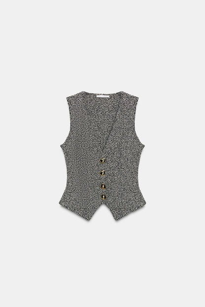 Black and White V-Neck Waistcoat