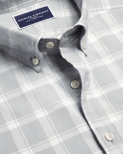 Brushed Flannel Check Slim Fit Shirt - Light Grey