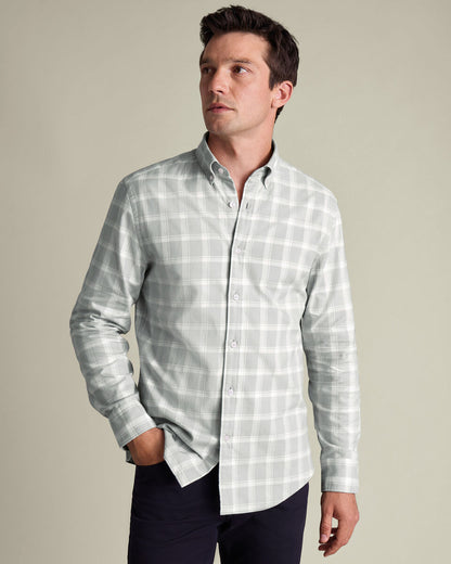 Brushed Flannel Check Slim Fit Shirt - Light Grey