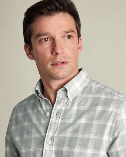 Brushed Flannel Check Slim Fit Shirt - Light Grey