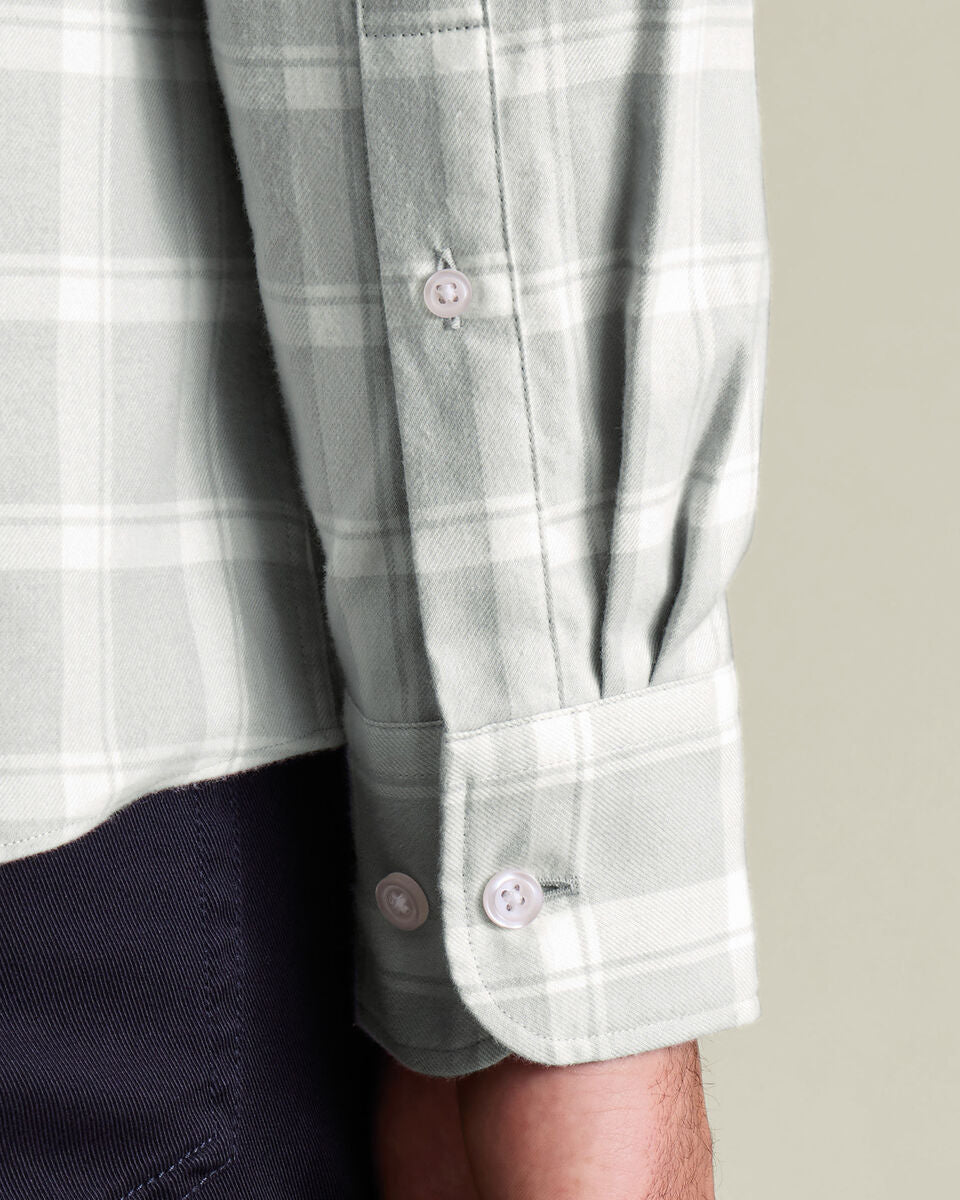 Brushed Flannel Check Slim Fit Shirt - Light Grey