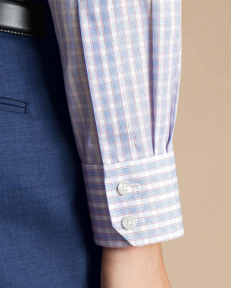 Cutaway Collar Non-Iron Poplin Multi Check Shirt - Cornflower Blue