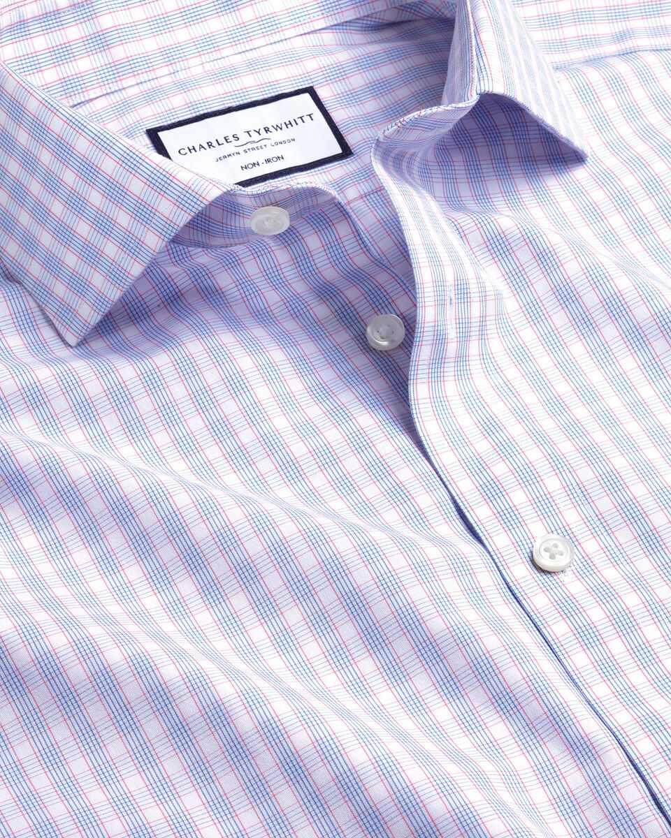 Cutaway Collar Non-Iron Poplin Multi Check Shirt - Cornflower Blue