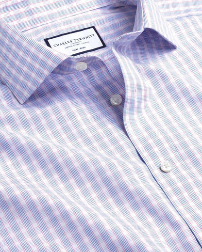 Cutaway Collar Non-Iron Poplin Multi Check Shirt - Cornflower Blue