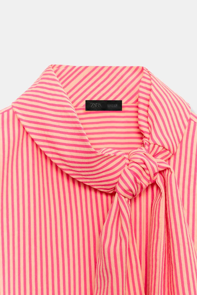 Pink Tied Striped Shirt