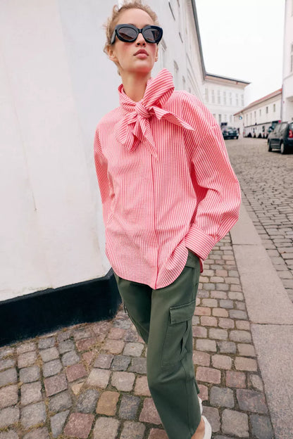 Pink Tied Striped Shirt