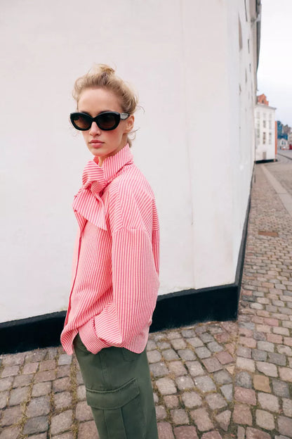 Pink Tied Striped Shirt