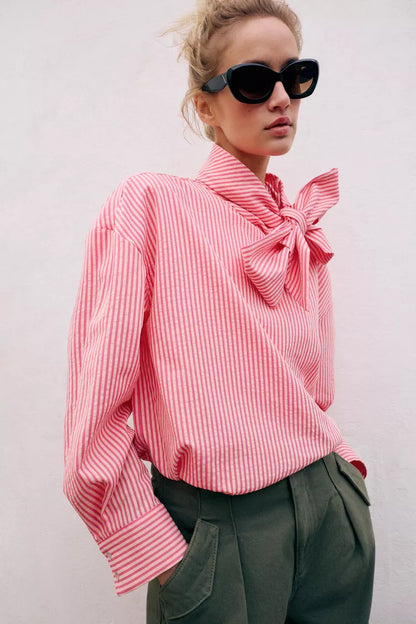 Pink Tied Striped Shirt