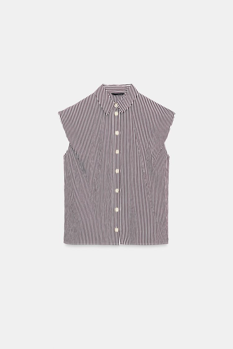 Brown Striped Puff Sleeve Shirt