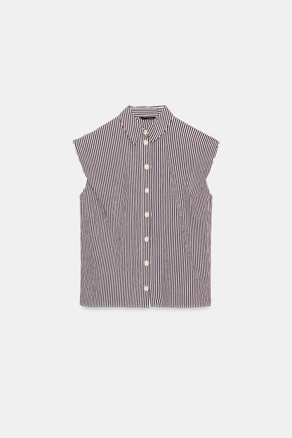 Brown Striped Puff Sleeve Shirt