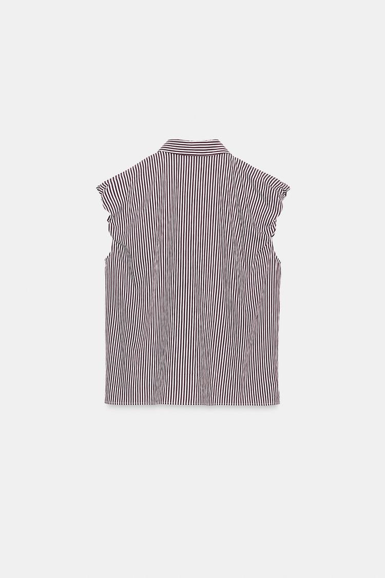 Brown Striped Puff Sleeve Shirt