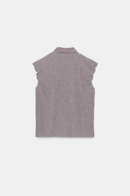 Brown Striped Puff Sleeve Shirt