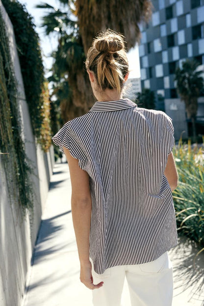 Brown Striped Puff Sleeve Shirt
