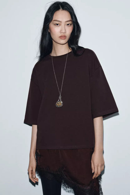 Chocolate Combined Lace T-Shirt