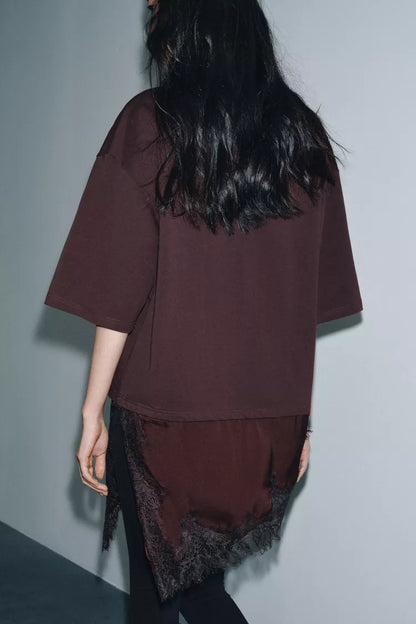 Chocolate Combined Lace T-Shirt