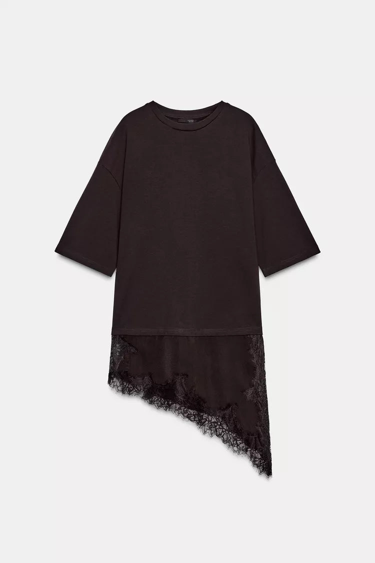 Chocolate Combined Lace T-Shirt