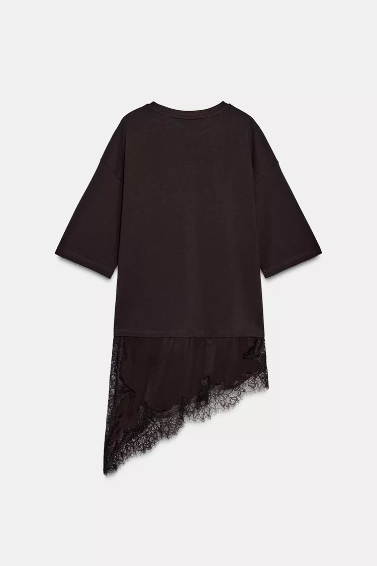 Chocolate Combined Lace T-Shirt