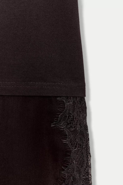 Chocolate Combined Lace T-Shirt