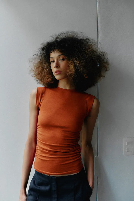 Side Ruched Top- Burnt Orange