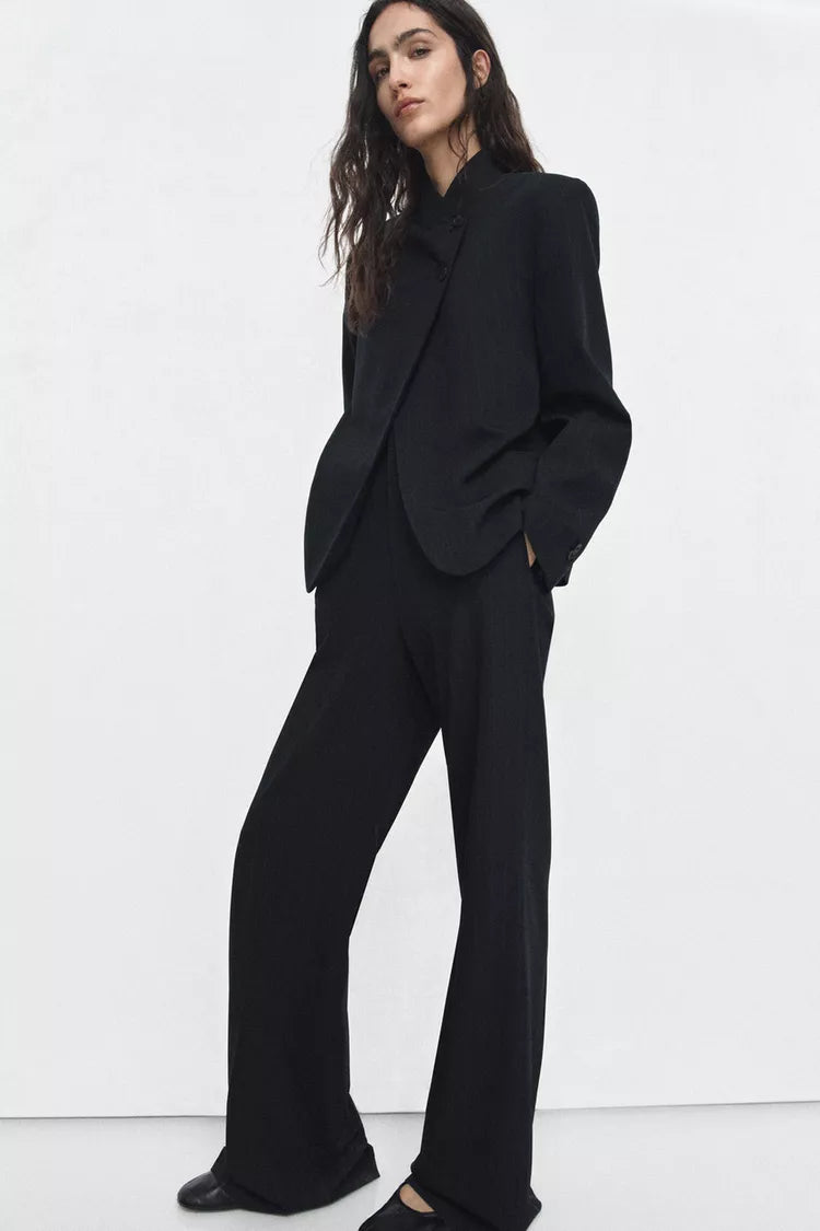 High-Waist Pinstripe Trousers