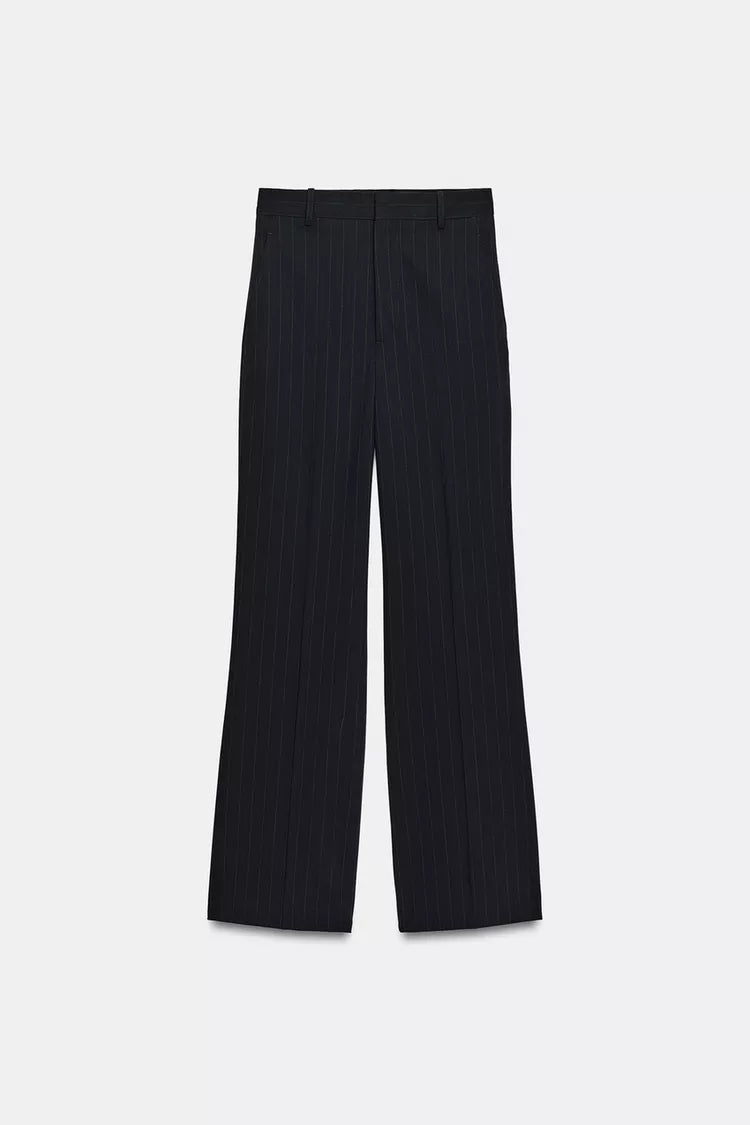 High-Waist Pinstripe Trousers