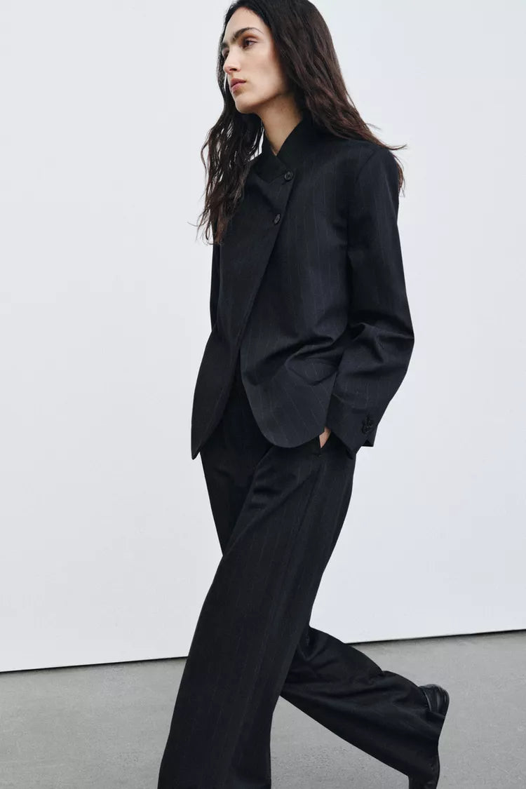 High-Waist Pinstripe Trousers