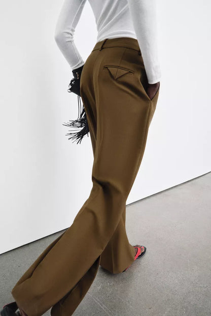 Vented Straight Leg Pants- Khaki