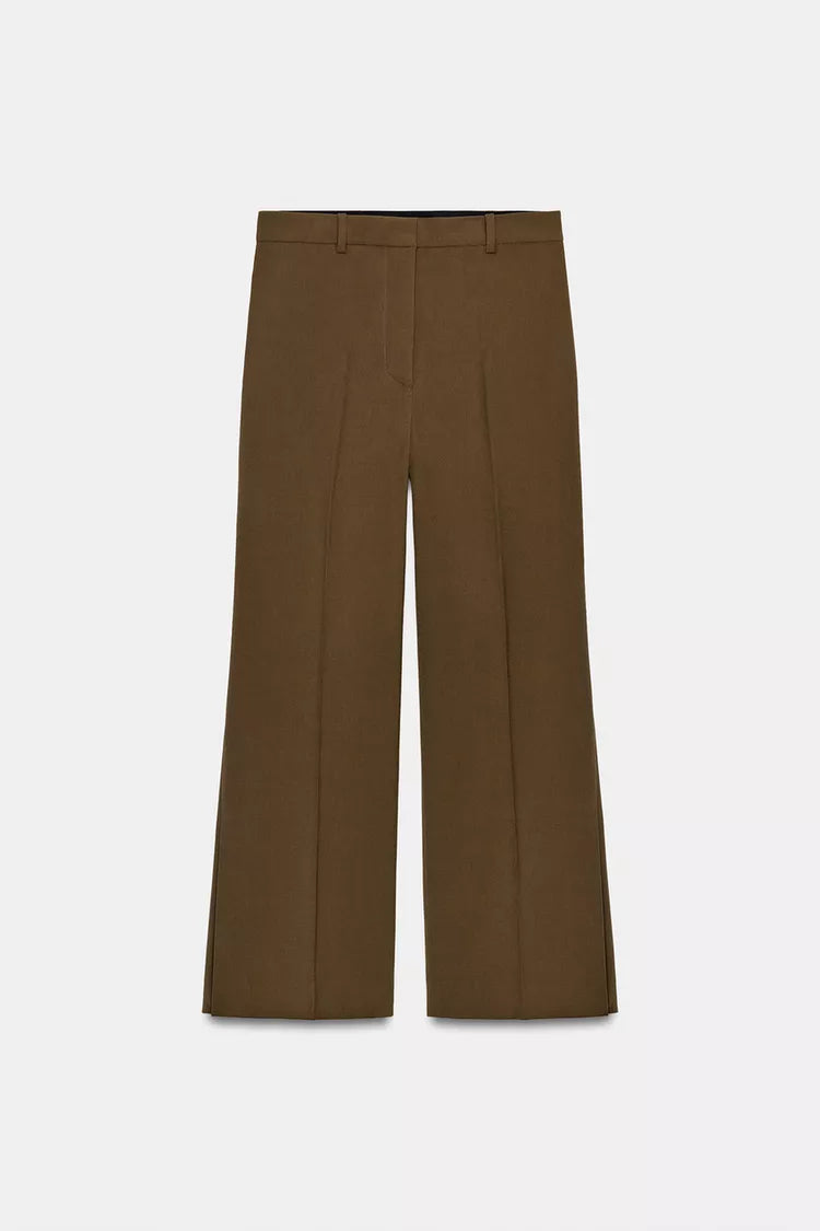 Vented Straight Leg Pants- Khaki