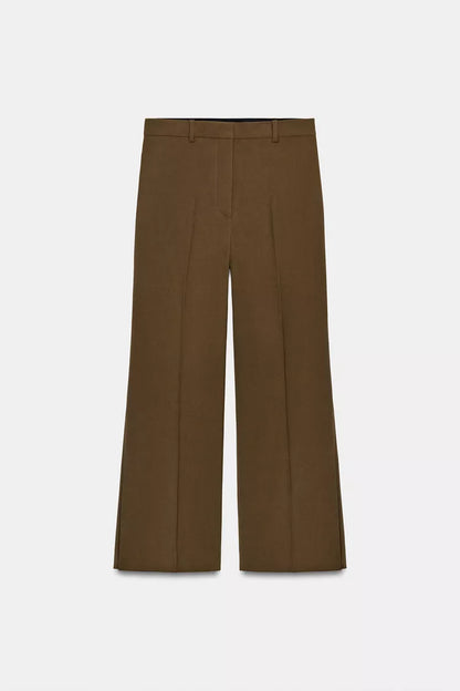 Vented Straight Leg Pants- Khaki