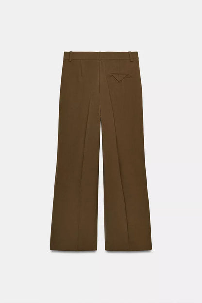 Vented Straight Leg Pants- Khaki