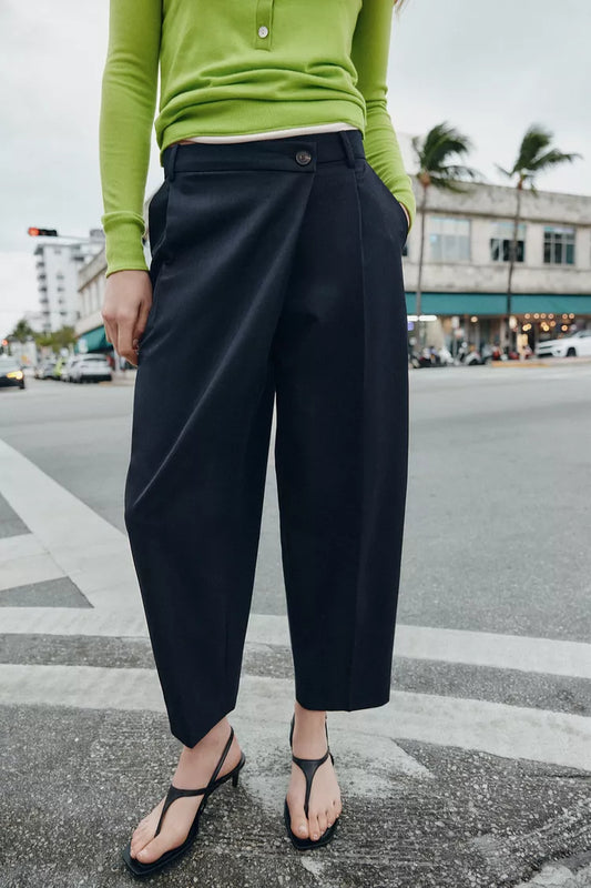 Navy Blue Wrap Waist Pants